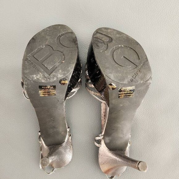 BCBGeneration Santos heeled leather sandal, silver pewter, sz 10 - Picture 7 of 7